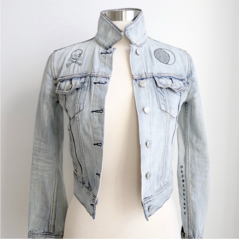 Celestial Hand Embroidered Denim Jacket - size small